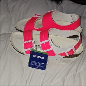 Birkenstock Womens Vegan Sandals L9-M7 40 Hot Pink & White Nwts